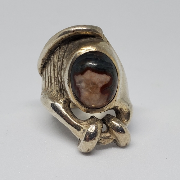 Vintage Jewelry - SOLD Modernist Sterling Silver Multicolor Agate Ring